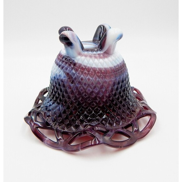 Imperial Diamond Lace Candy Dish Pattern Purple Slag Three Toed Glass Bowl - Picture 7 of 9